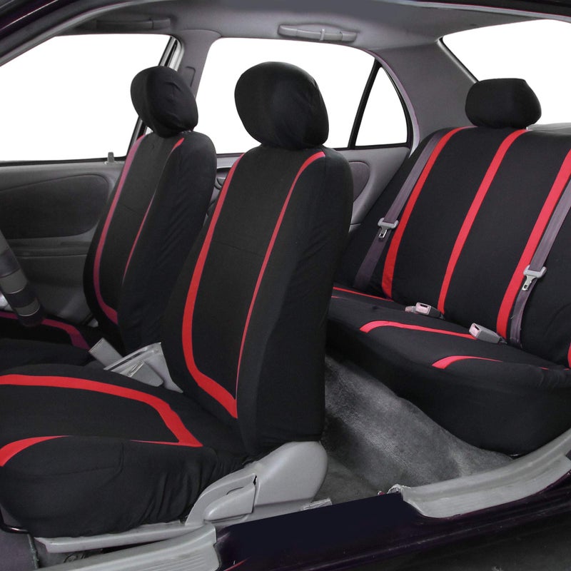 FH Group Car Seat Covers Full Set Cloth - Universal Fit Automotive Seat Covers, Low Back Front Seat Covers, Solid Back Seat Cover, Washable Car Seat Cover for SUV, Sedan and Van Red - Image 2